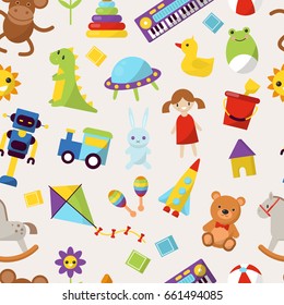 Kid toys vector illustration cartoon cute graphic play childhood gift childhood pattern seamless background