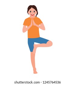 Kid in tree pose yoga flat icon design