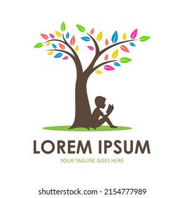 kid and tree vector logo template
