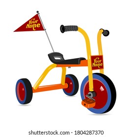 Kid tricycle illustration. Cartoon of kid tricycle vector icon for web design isolated on white background. Trike vector design for any print and cut works. Tricycle for kids.