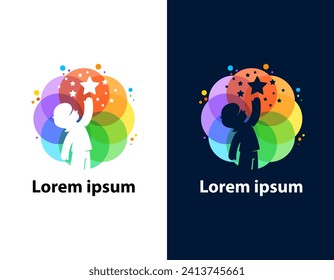 kid try to reach a Star Logo, dream Template Design, Emblem, Design Concept, Creative Symbol,