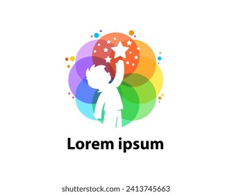 kid try to reach a Star Logo, dream Template Design, Emblem, Design Concept, Creative Symbol,