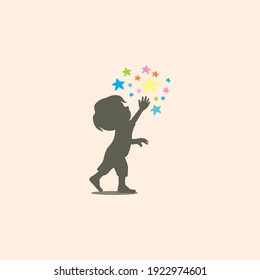 Kid trying to reach a Star Logo, dream concept. Template Design Emblem,  Design Concept, Creative Symbol,