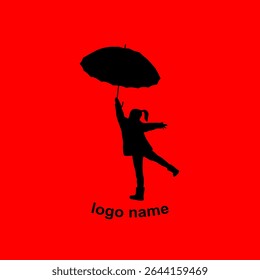 Kid with umbrella logo. Brand icon. Women