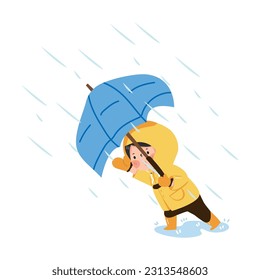 Kid with umbrella in raincoat 