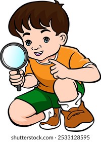 kid using magnifying glass outdoors