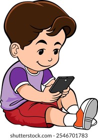 Kid Using smart phone vector illustration