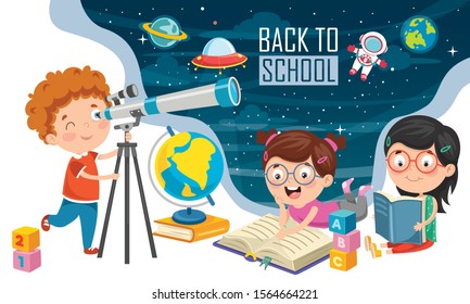 Kid Using Telescope For Astronomical Research