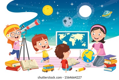 Kid Using Telescope For Astronomical Research