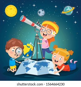 Kid Using Telescope For Astronomical Research