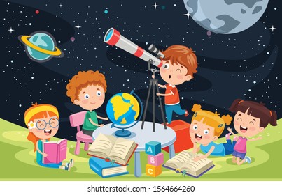 Kid Using Telescope For Astronomical Research