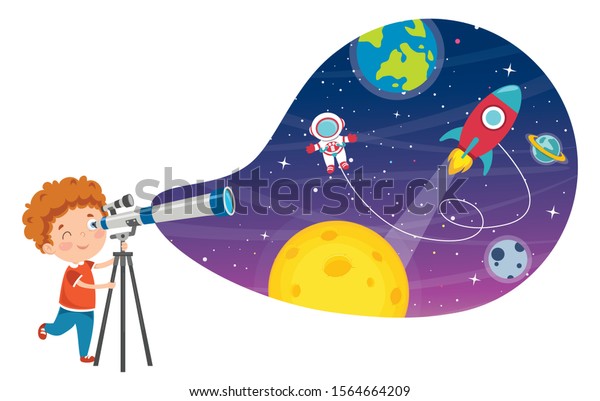 Kid Using Telescope Astronomical Research Stock Vector (Royalty Free ...