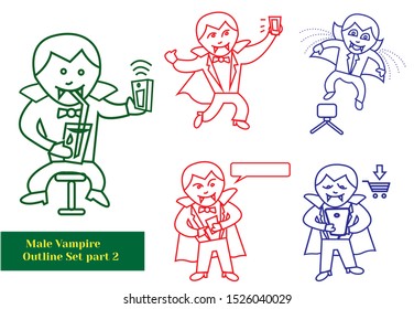 Kid in Vampire Costume and Doing Funny Stuff Set Part 2. Editable Clip Art.