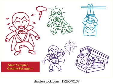 Kid in Vampire Costume and Doing Funny Stuff Set Part 1. Editable Clip Art.
