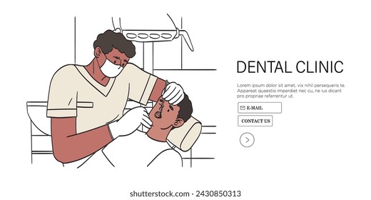 Los niños visitan el consultorio del dentista con caries y sienten dolor en los dientes o la mandíbula. Ilustración vectorial del personaje que va a ver al dentista para poner el relleno o la extracción del diente. Chico con dolor de muelas o ponerle soportes.