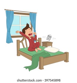 Kid Wake Up In The Morning.Vector And Illustration.