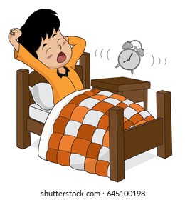 Kid wake up in the morning.Vector and illustration.