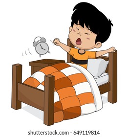 Kid Wake Up In The Morning.Vector And Illustration.