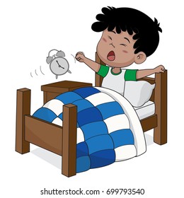 Kid wake up in the morning.Vector and illustration.