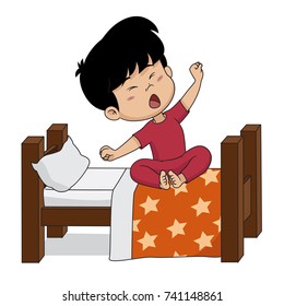 Kid Wake Up In The Morning.Vector And Illustration.