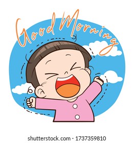 Kid waking up in the morning. Vector