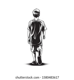 Kid Walk View Back Illustration Vector
