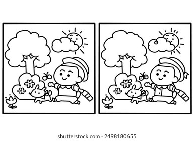 Niño caminando en el jardín, ver lo diferente.