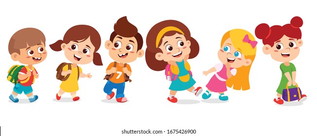 kid walking and talking to school.back to school.Vector and illustration.