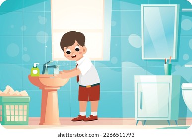 Kid washing hand ready to go school 