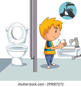 Kid washing hands, bathroom