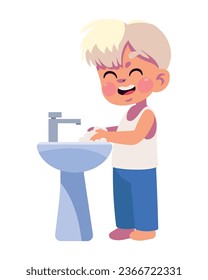 kid washing hands cute isolated icon