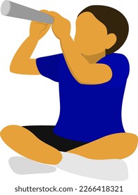 Kid watches through telescope to discover and search something interest in science and raises their imagination, observation and exploration.