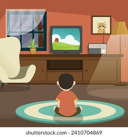 kid watching tv in the rainy day