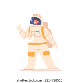 Kid Wear Astronaut Costume Isolated on White Background. Little Boy Character Playing Role of Cosmonaut at School Performance, Choose Profession, Imagine Adventure. Cartoon People Vector Illustration