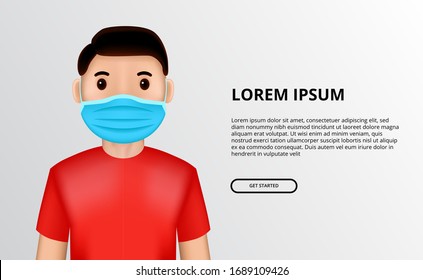 kid wear face mask for protection of global pandemic virus. Covid-19 coronavirus N-CoV-2019. Cartoon illustration