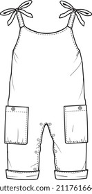 KID WEAR OVERSIZE DUNGAREE DRESS FLAT VECTOR SKETCH