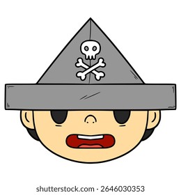 criança usar papel pirata chapéu ilustração mão desenhada vetor isolado