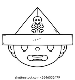 criança usar papel pirata chapéu ilustração mão desenhado vetor de contorno