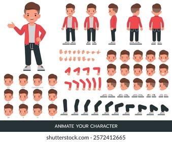 Kid wear red jacket character vector illustration design. Create your own pose.