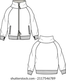 KID WEAR REVERSIBLE TRACK NECK JACKETS AND HOODIE ZIP THROUGH FLAT FRONT AND BACK VECTOR