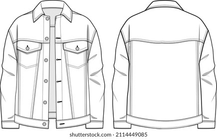 KID WEAR TRUCKER AND SWEAT TOPS VECTOR FLAT FRONT AND BACK SKETCH