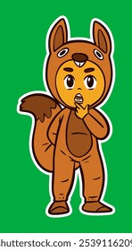 Kid Wearing Animal Costume Doodle Sticker Illustration