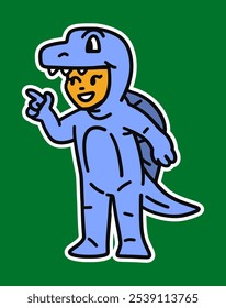 Kid Wearing Dinosaur Costume Doodle Sticker Illustration