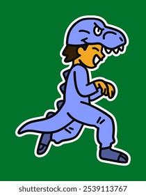 Criança vestindo traje de dinossauro Doodle etiqueta ilustração