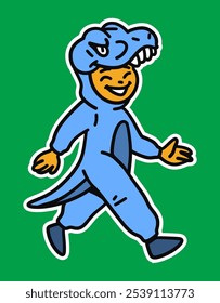 Kid Wearing Dinosaur Costume Doodle Sticker Illustration