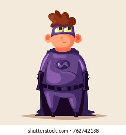 Kid wearing funny costume superhero. Cartoon vector illustration