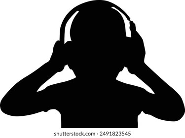 A kid wearing headphone silhouette design. transparent background.