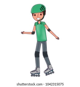 kid wearing helmet and roller skate funny vector illustration