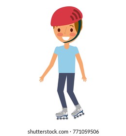 kid wearing helmet and roller skate funny