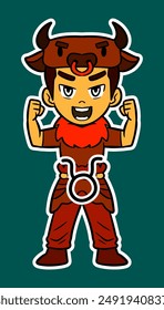 Kid Wearing Horoscope Costume Sticker Vector Illustration